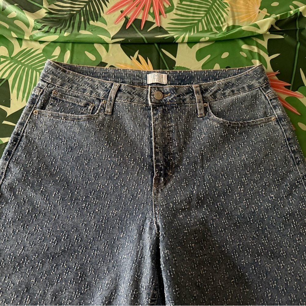 Time And Tru Embellished Gems Swiss Dots Wide Leg Stretch Jeans 12 - Picture 3 of 6